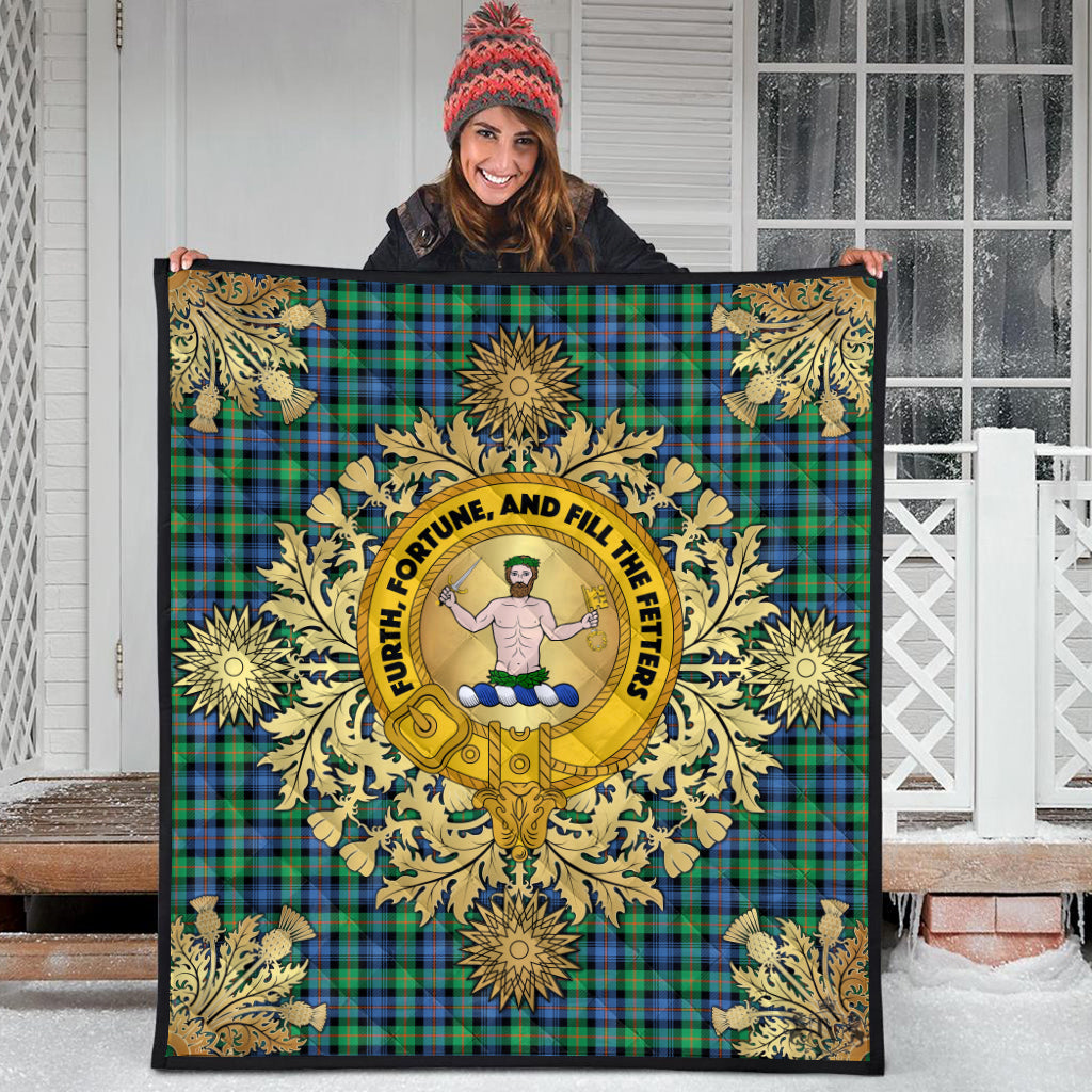 Murray of Atholl Ancient Tartan Crest Premium Quilt - Gold Thistle Style