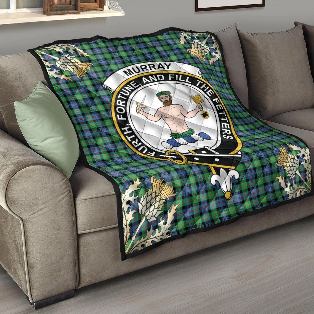 Murray of Atholl Ancient Tartan Crest Premium Quilt - Gold Thistle Style