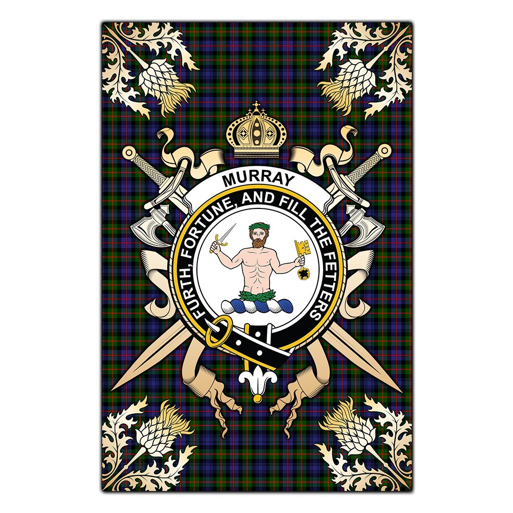 Murray of Atholl Modern Tartan Crest Black Garden Flag - Gold Thistle Style