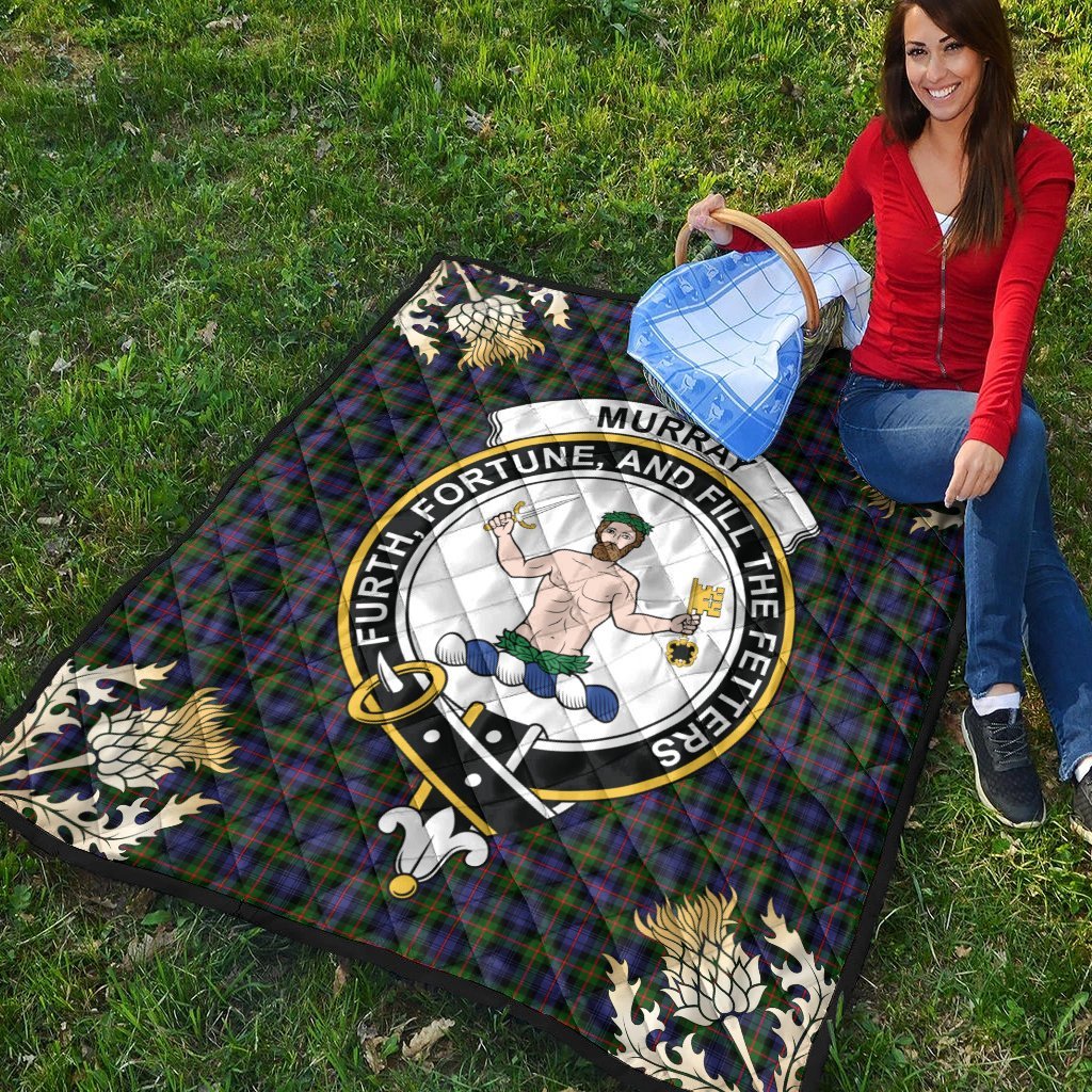 Murray of Atholl Modern Tartan Crest Premium Quilt - Gold Thistle Style