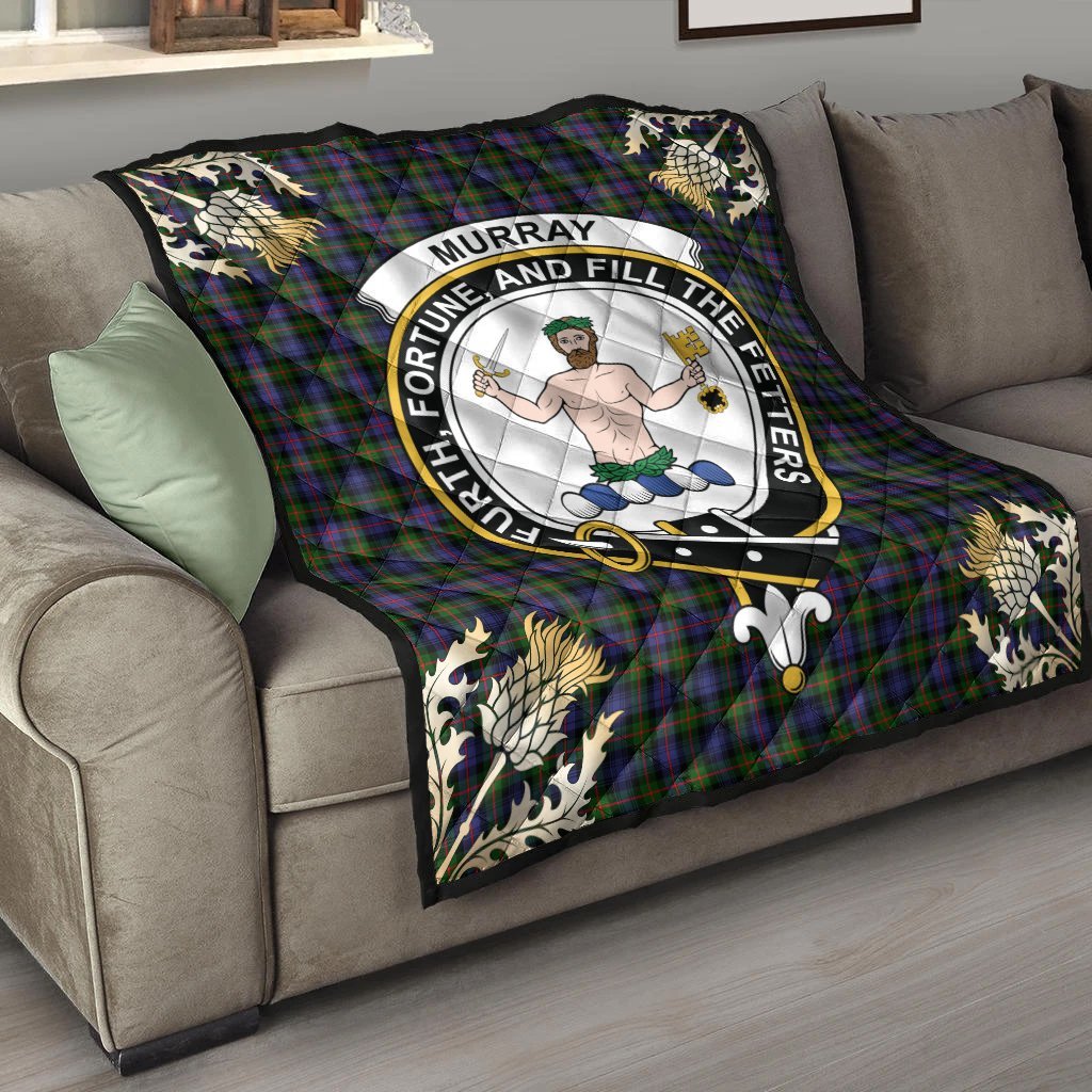 Murray of Atholl Modern Tartan Crest Premium Quilt - Gold Thistle Style