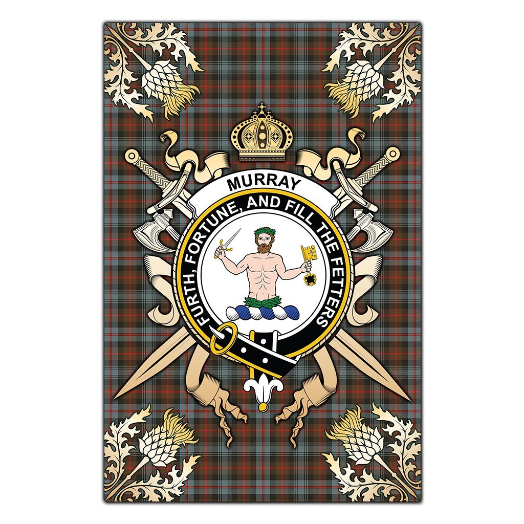 Murray of Atholl Weathered Tartan Crest Black Garden Flag - Gold Thistle Style