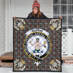 Murray of Atholl Weathered Tartan Crest Premium Quilt - Gold Thistle Style