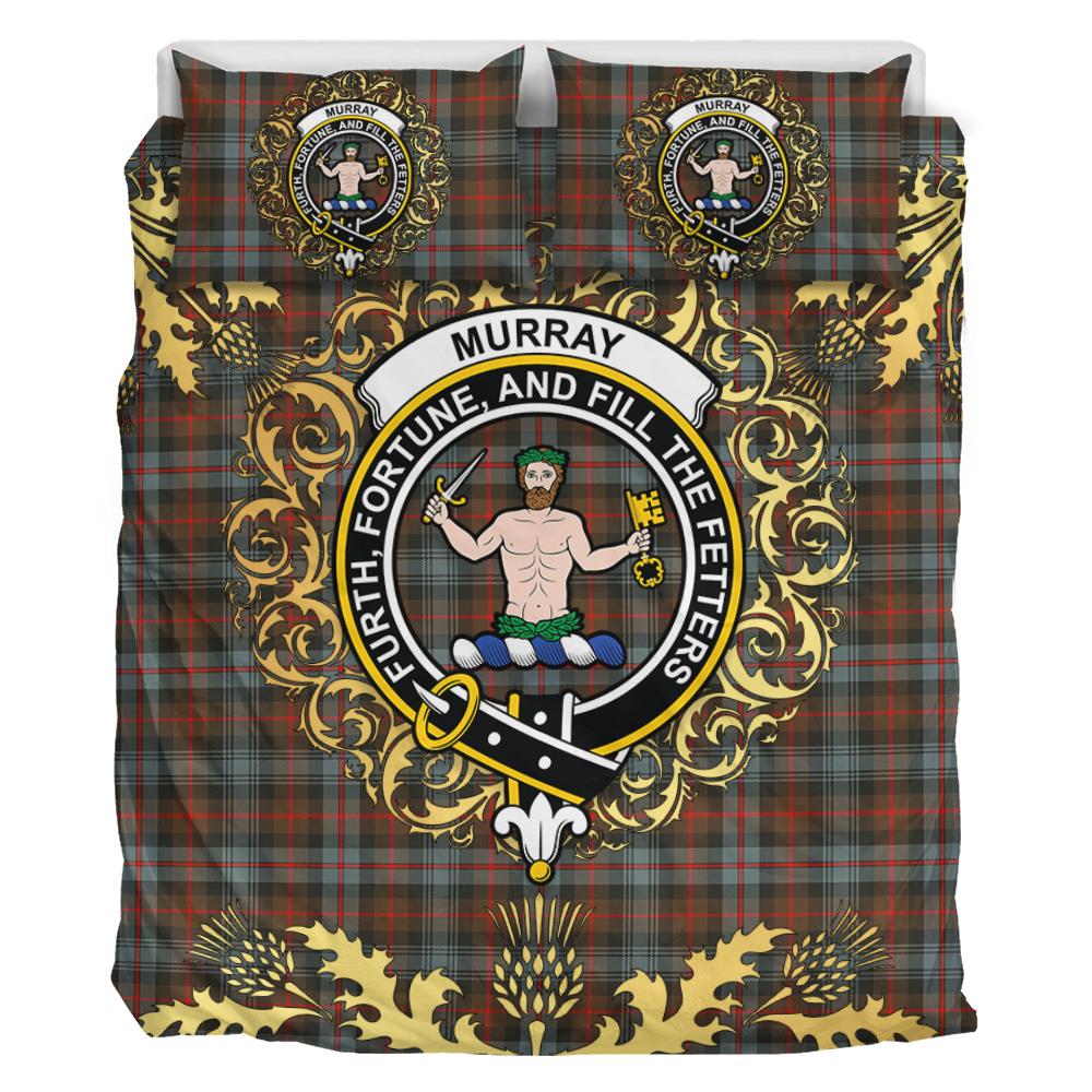 Murray of Atholl Weathered Tartan Crest Bedding Set - Golden Thistle Style