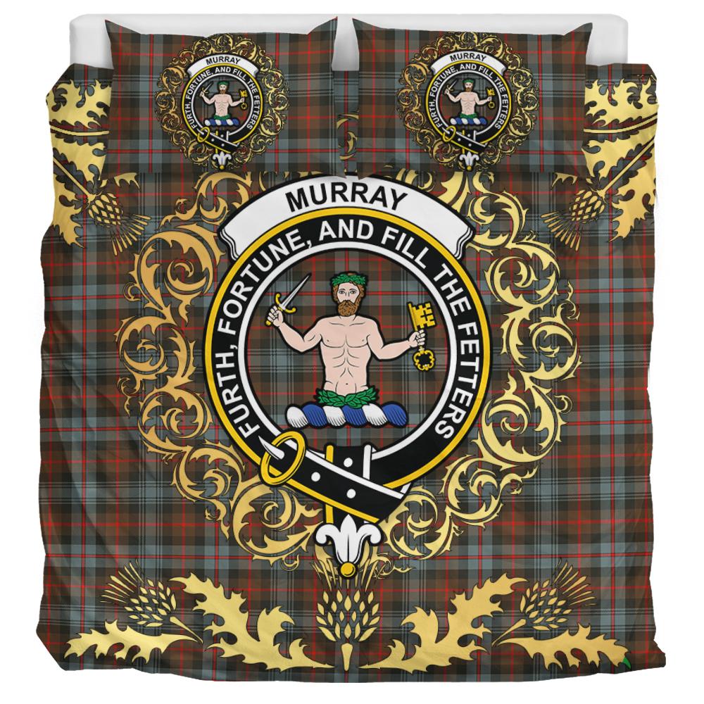 Murray of Atholl Weathered Tartan Crest Bedding Set - Golden Thistle Style