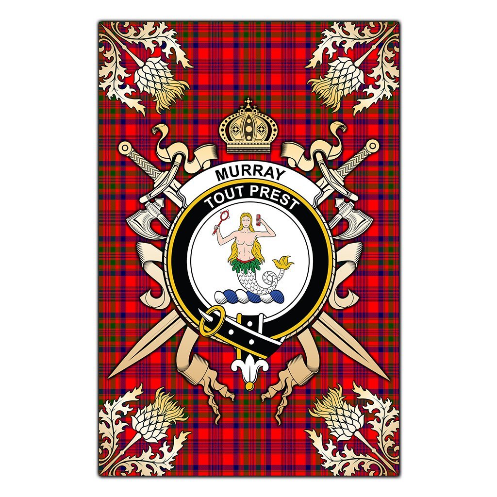 Murray of Tulloch Modern Tartan Crest Black Garden Flag - Gold Thistle Style