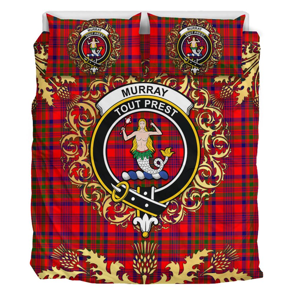 Murray of Tulloch Modern Tartan Crest Bedding Set - Golden Thistle Style