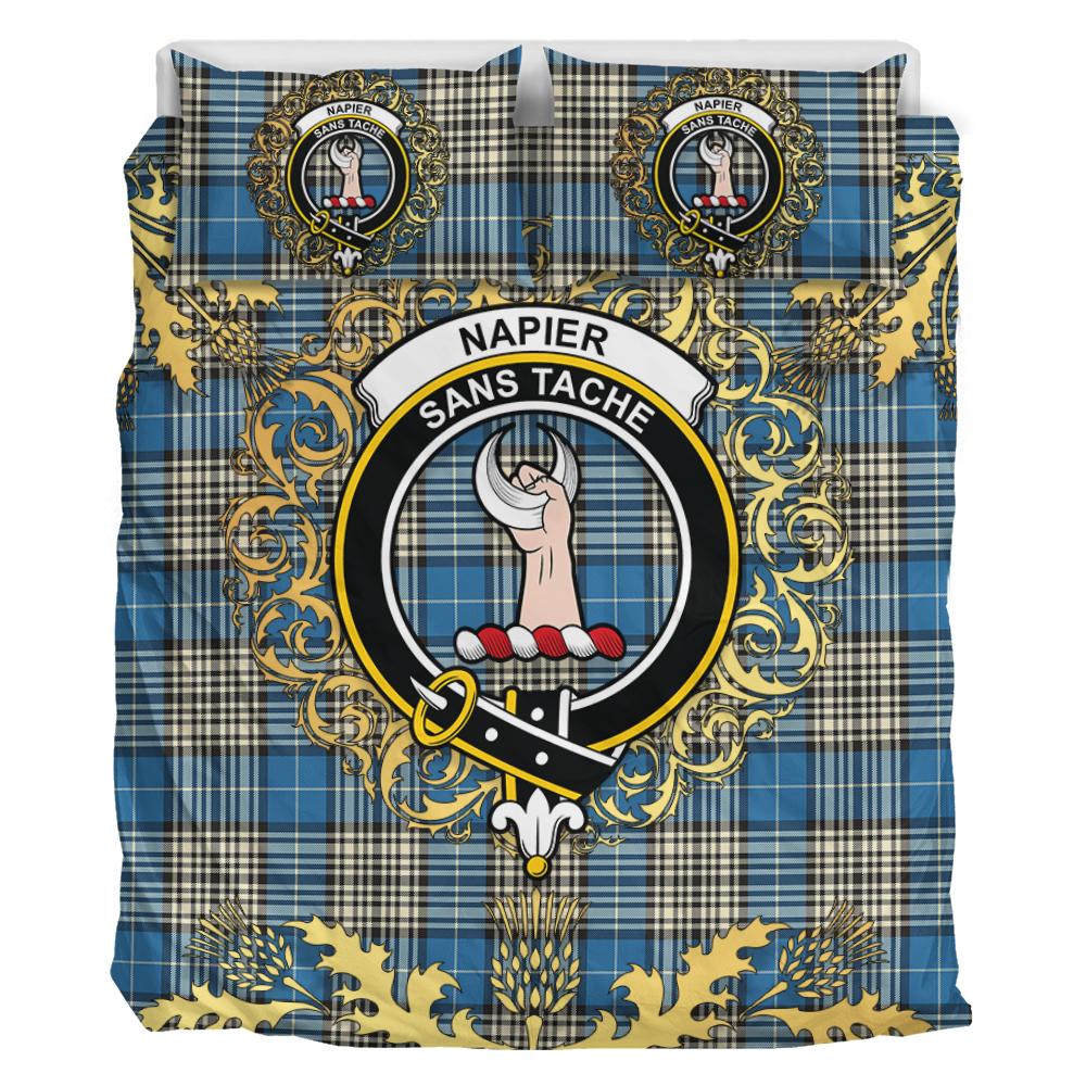 Napier Ancient Tartan Crest Bedding Set - Golden Thistle Style