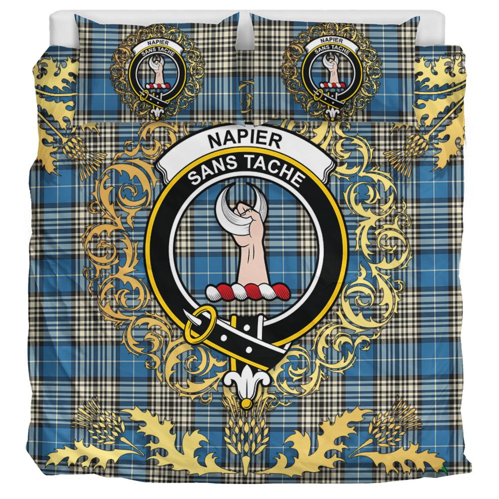 Napier Ancient Tartan Crest Bedding Set - Golden Thistle Style