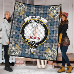 Napier Modern Tartan Crest Premium Quilt - Gold Thistle Style