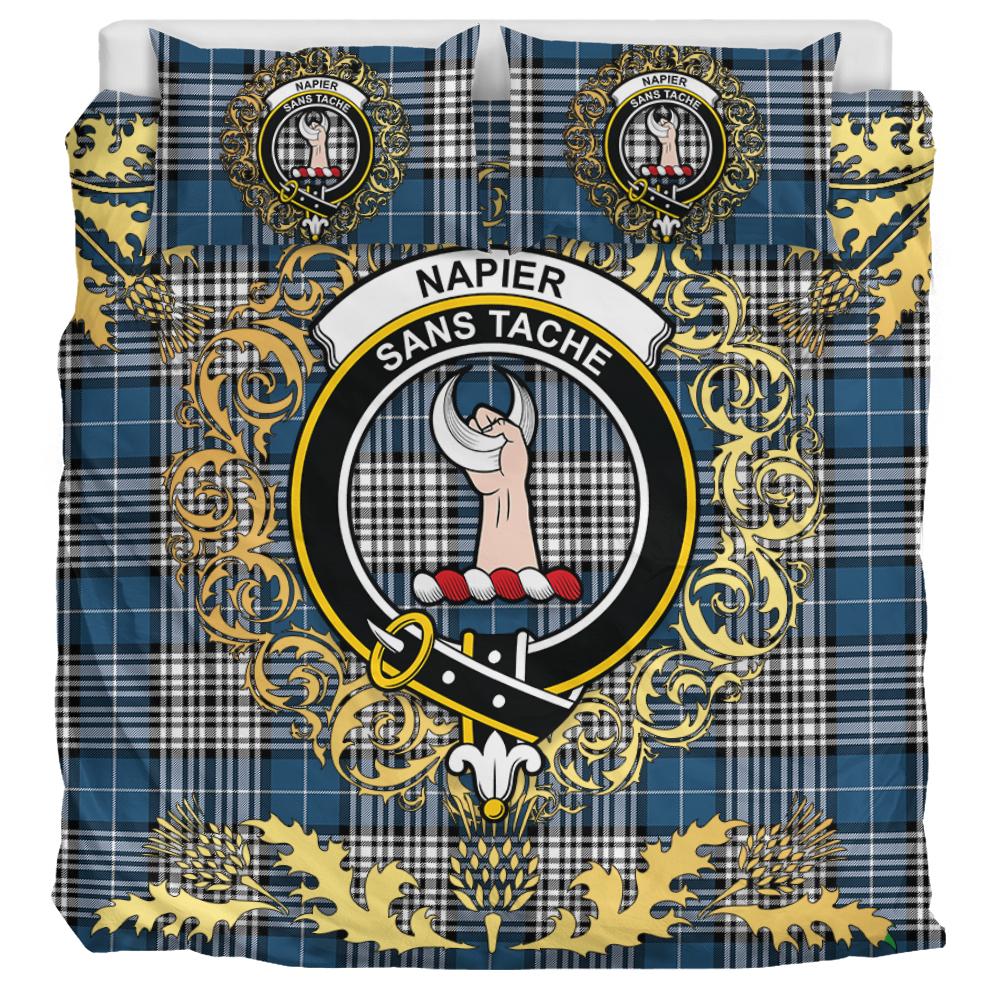 Napier Modern Tartan Crest Bedding Set - Golden Thistle Style