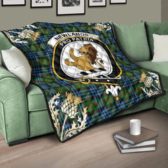 Newlands of Lauriston Tartan Crest Premium Quilt - Gold Thistle Style