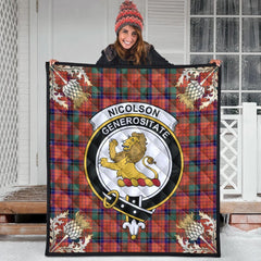 Nicolson Ancient Tartan Crest Premium Quilt - Gold Thistle Style