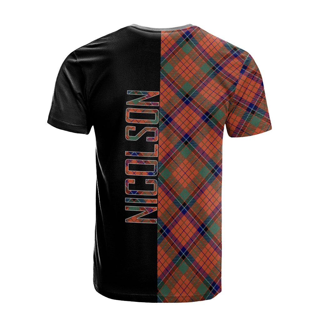 Nicolson Ancient Tartan T-Shirt Half of Me - Cross Style