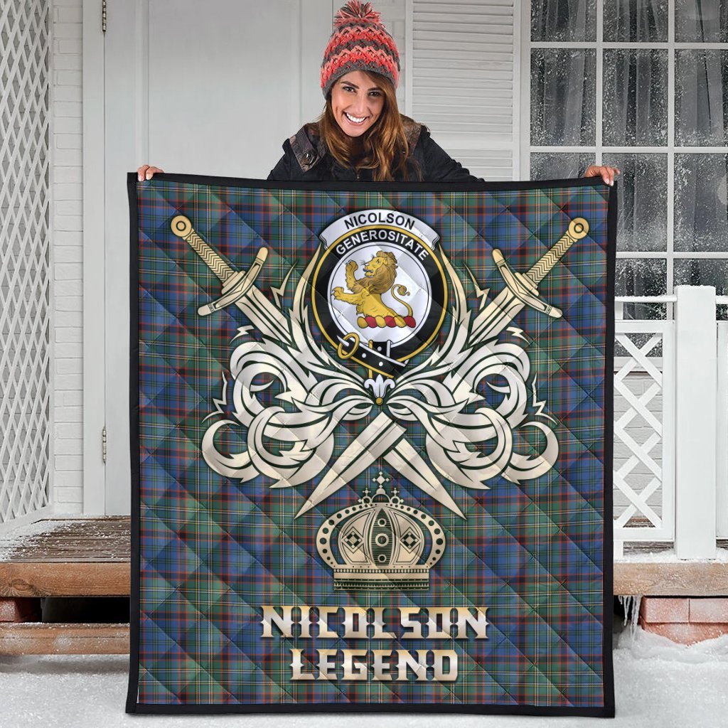 Nicolson Hunting Ancient Tartan Crest Legend Gold Royal Premium Quilt