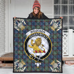 Nicolson Hunting Ancient Tartan Crest Premium Quilt - Gold Thistle Style