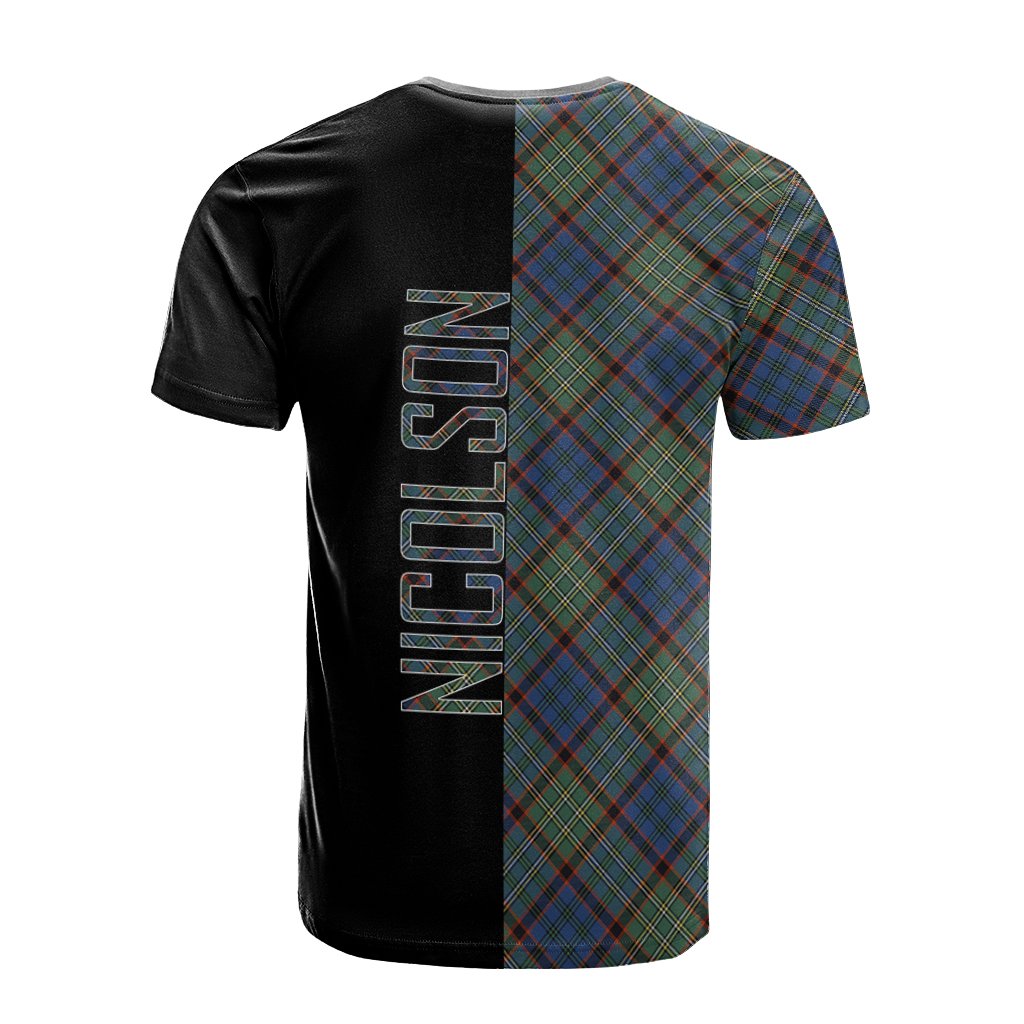 Nicolson Hunting Ancient Tartan T-Shirt Half of Me - Cross Style