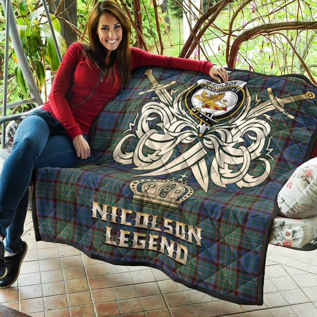 Nicolson Hunting Ancient Tartan Crest Legend Gold Royal Premium Quilt