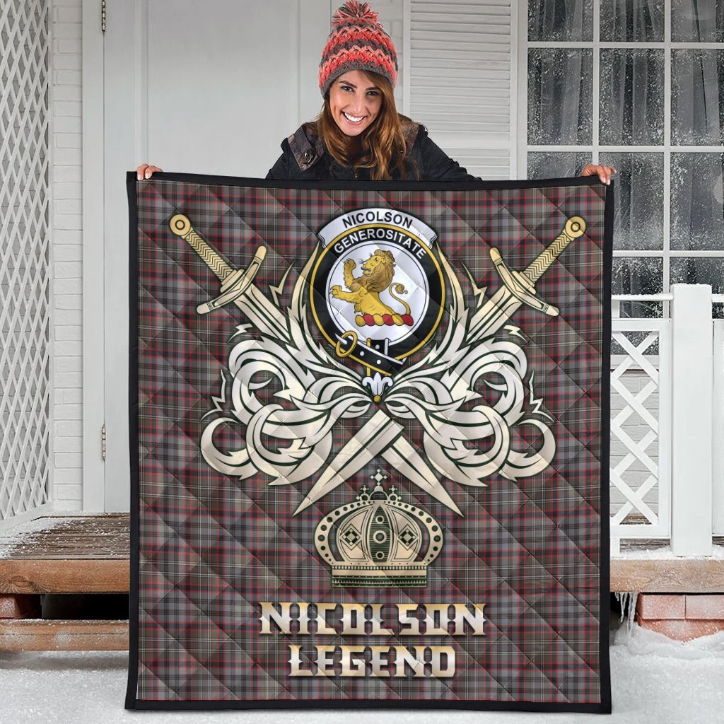Nicolson Hunting Weathered Tartan Crest Legend Gold Royal Premium Quilt