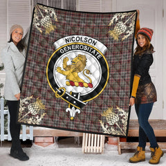Nicolson Hunting Weathered Tartan Crest Premium Quilt - Gold Thistle Style