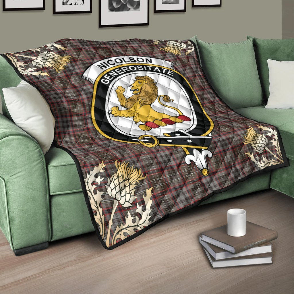 Nicolson Hunting Weathered Tartan Crest Premium Quilt - Gold Thistle Style