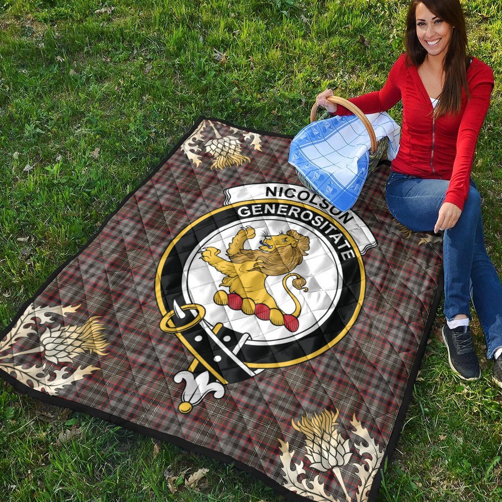 Nicolson Hunting Weathered Tartan Crest Premium Quilt - Gold Thistle Style
