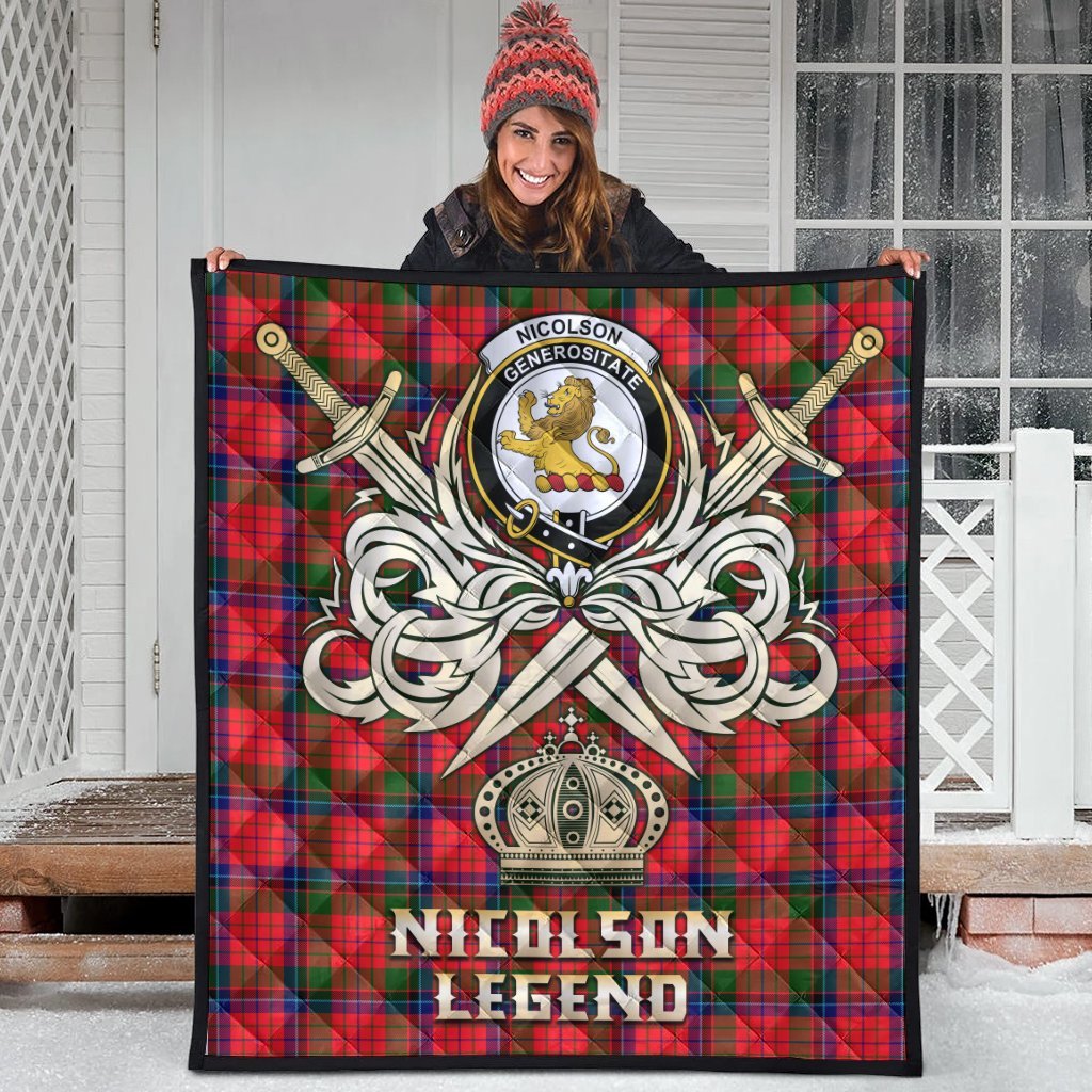 Nicolson Modern Tartan Crest Legend Gold Royal Premium Quilt