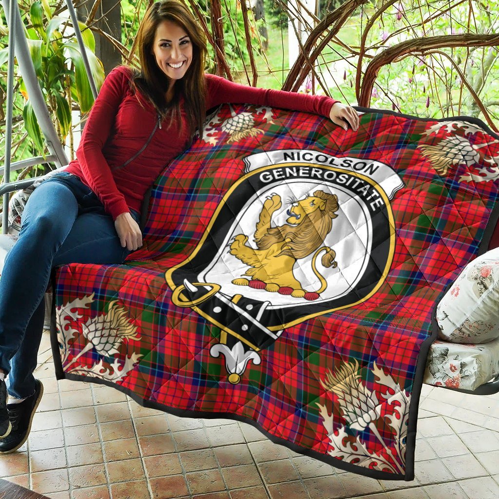Nicolson Modern Tartan Crest Premium Quilt - Gold Thistle Style