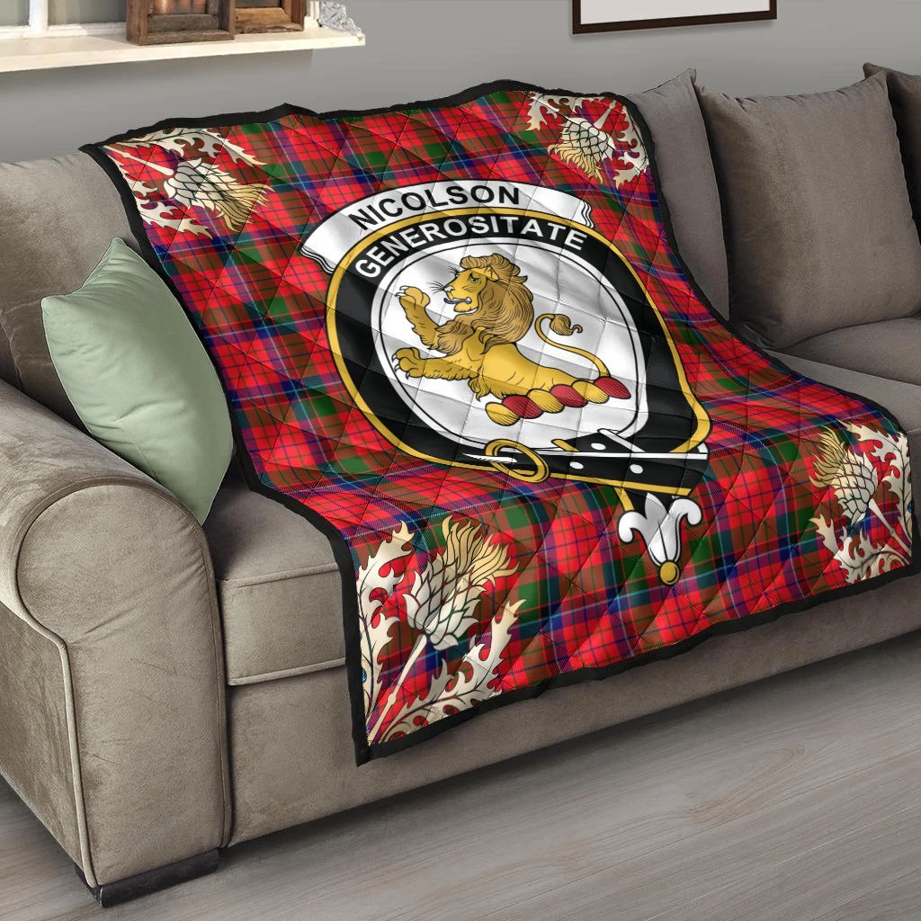 Nicolson Modern Tartan Crest Premium Quilt - Gold Thistle Style