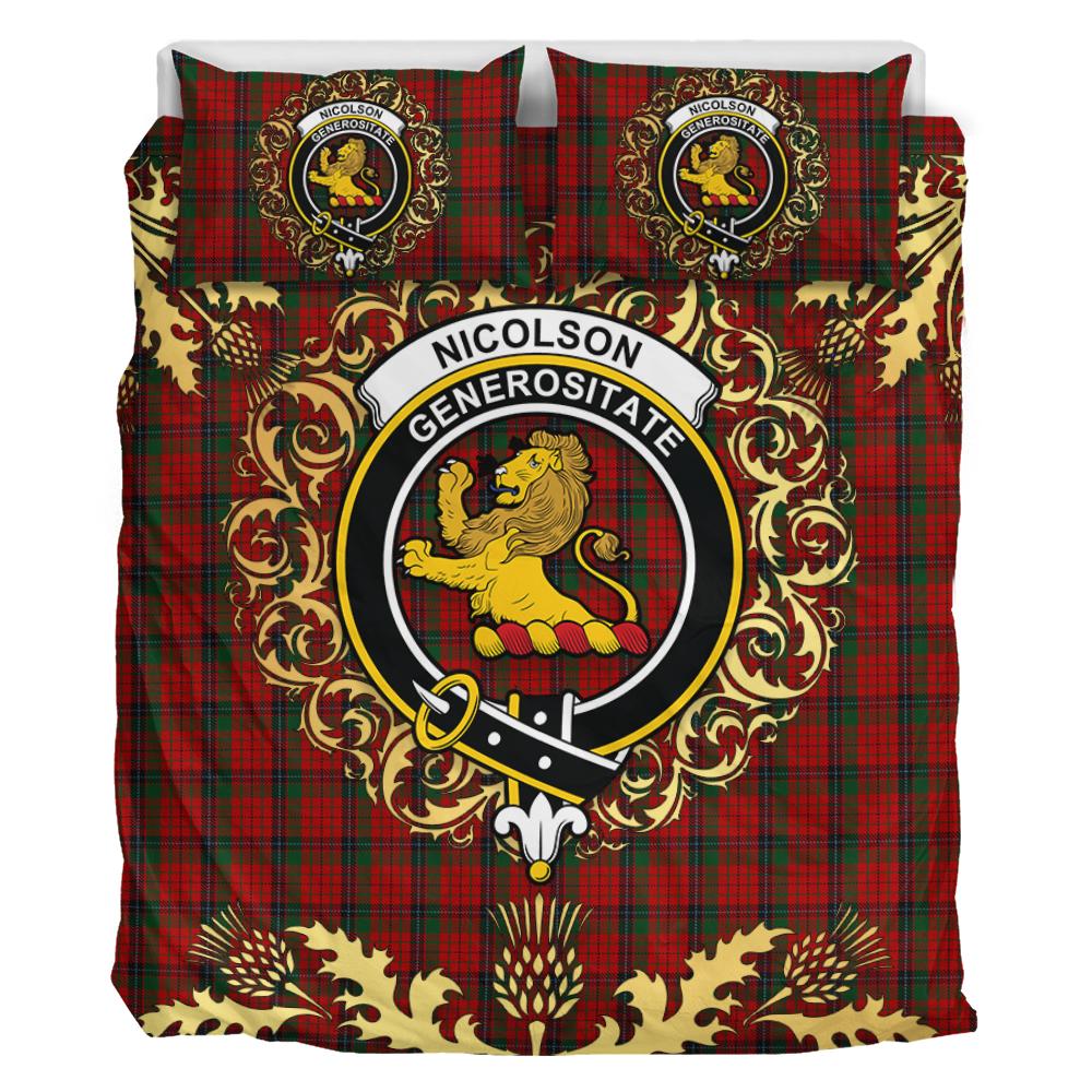 Nicolson (MacNicol) 02 Tartan Crest Bedding Set - Golden Thistle Style