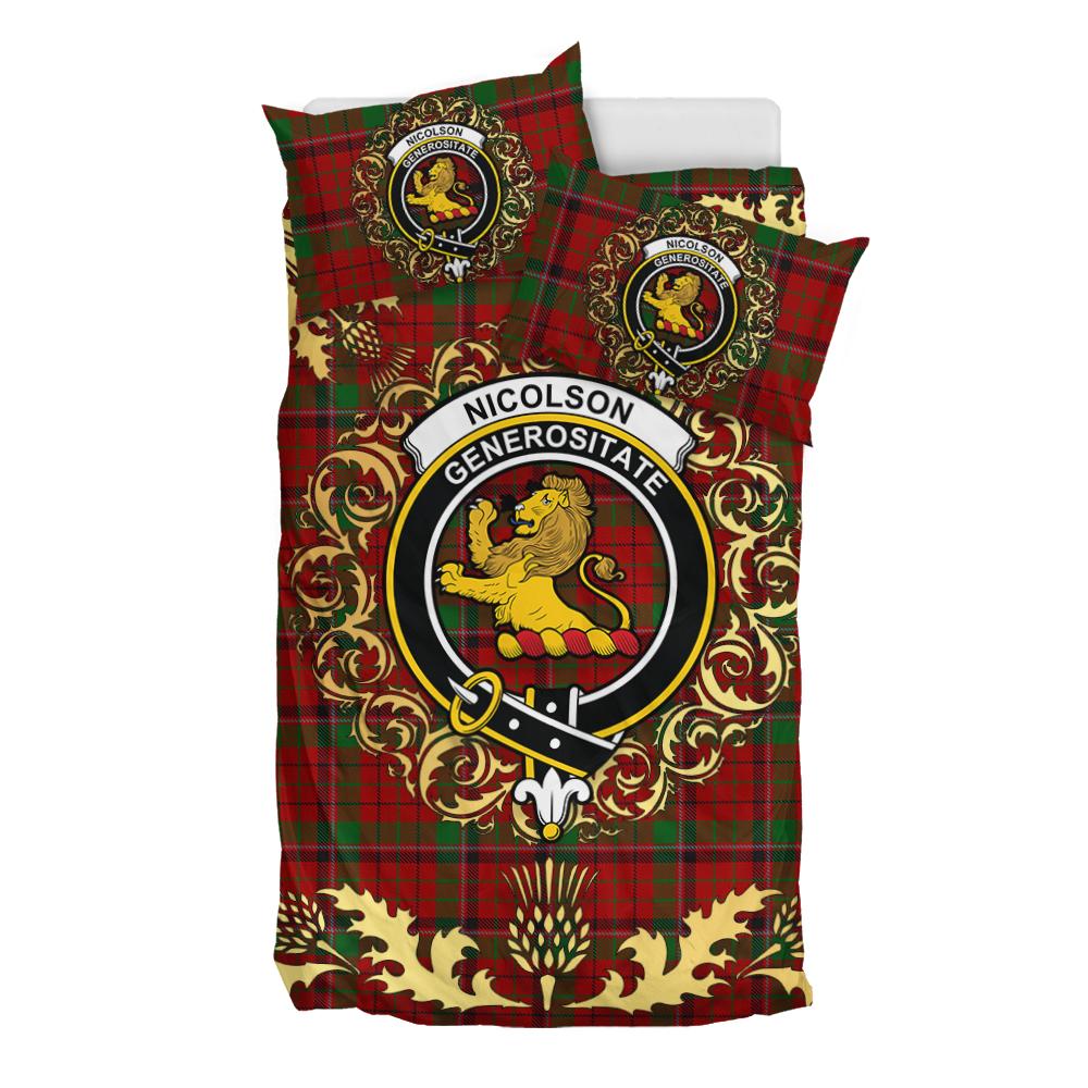 Nicolson (MacNicol) 03 Tartan Crest Bedding Set - Golden Thistle Style