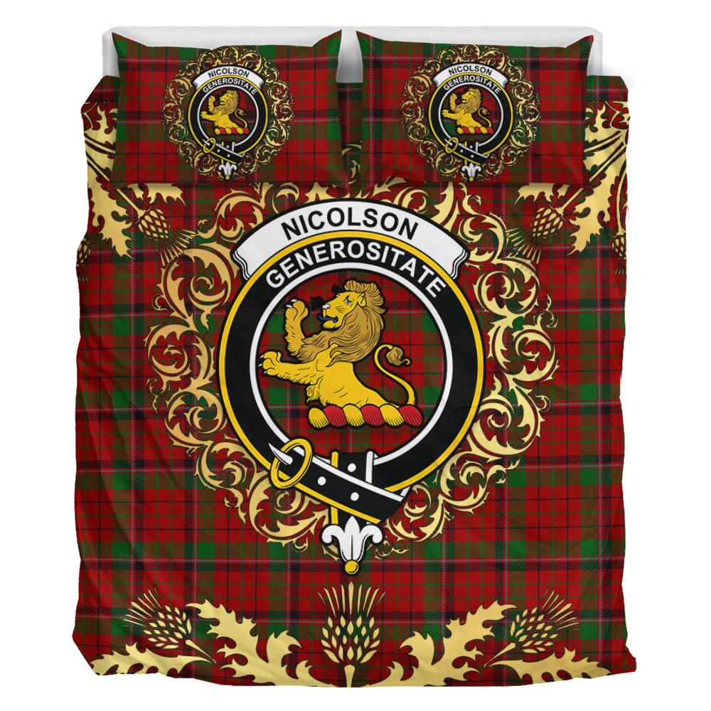 Nicolson (MacNicol) 03 Tartan Crest Bedding Set - Golden Thistle Style