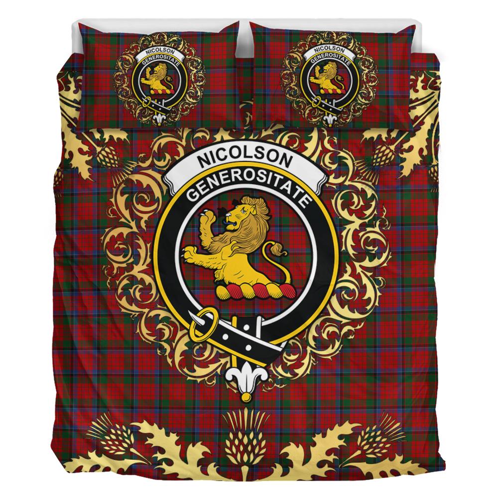 Nicolson (MacNicol) Tartan Crest Bedding Set - Golden Thistle Style