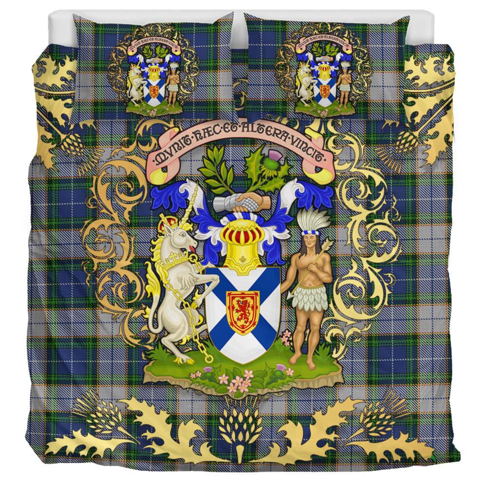 NovaScotia District Dress Tartan Crest Bedding Set - Golden Thistle Style