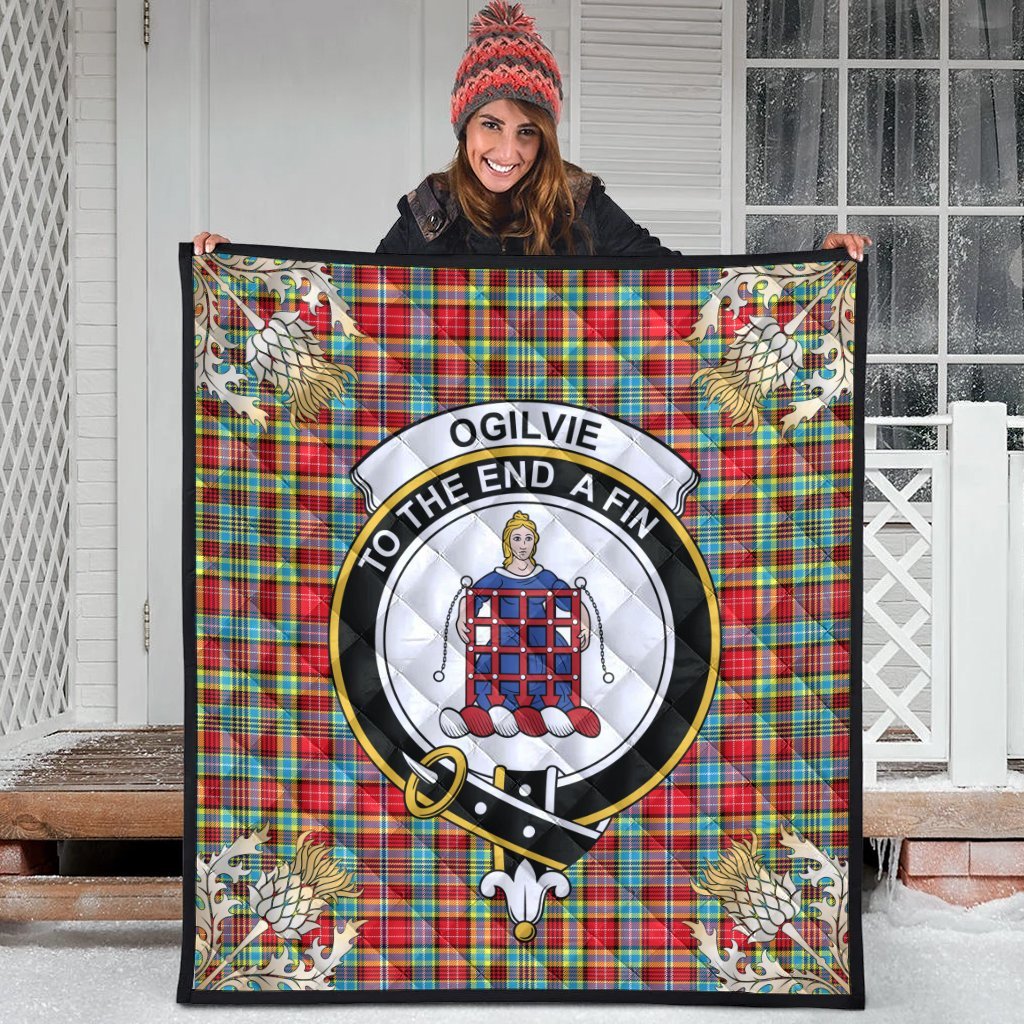 Ogilvie Tartan Crest Premium Quilt - Gold Thistle Style