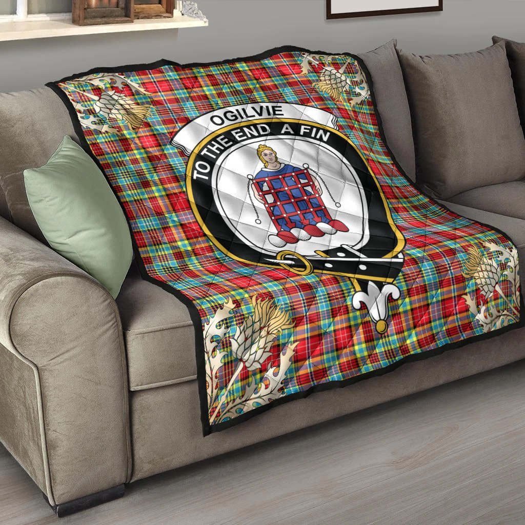 Ogilvie Tartan Crest Premium Quilt - Gold Thistle Style