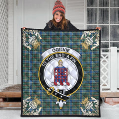 Ogilvie Hunting Ancient Tartan Crest Premium Quilt - Gold Thistle Style