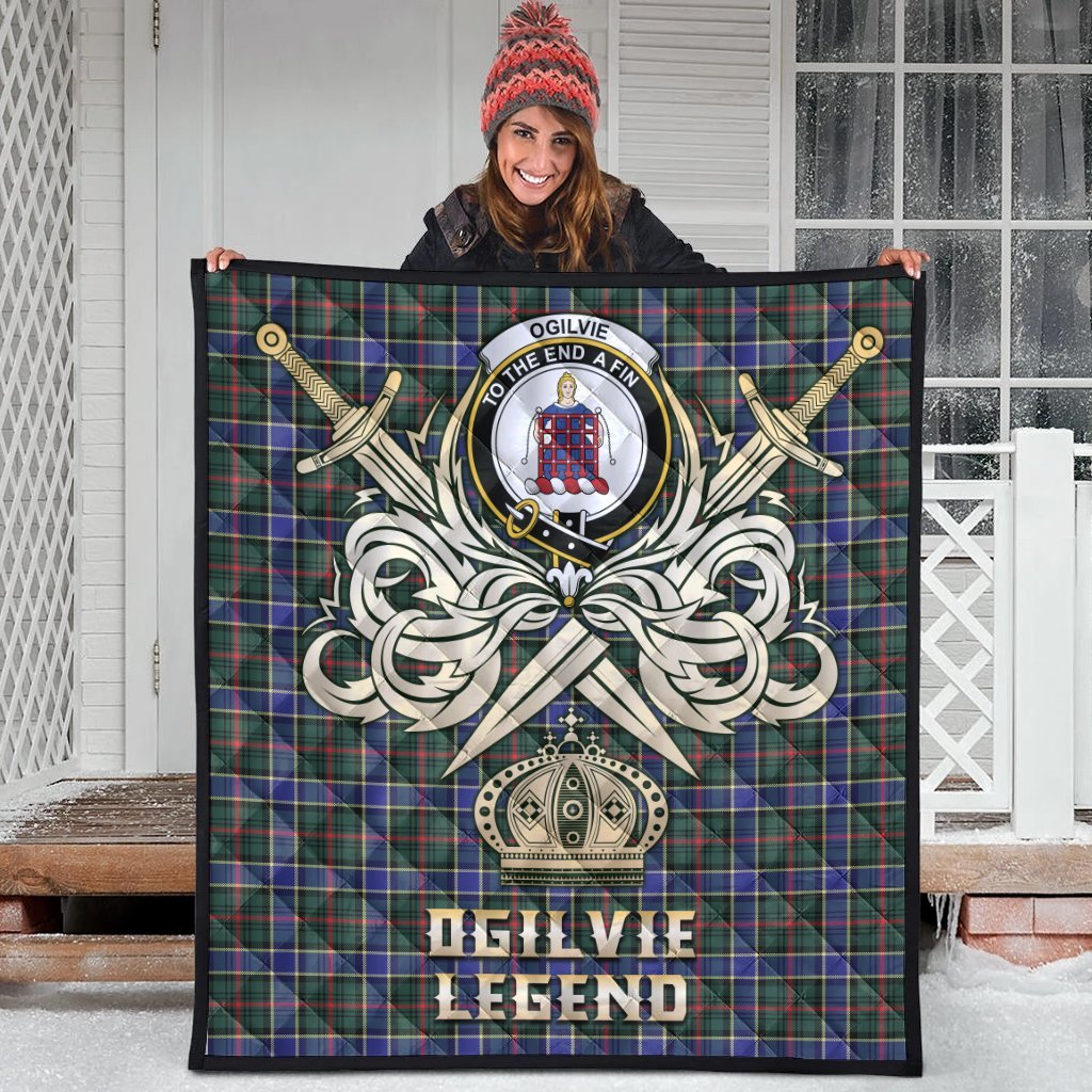 Ogilvie Hunting Modern Tartan Crest Legend Gold Royal Premium Quilt