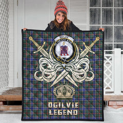 Ogilvie Hunting Modern Tartan Crest Legend Gold Royal Premium Quilt