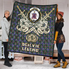 Ogilvie Hunting Modern Tartan Crest Legend Gold Royal Premium Quilt