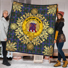 Ogilvie Hunting Modern Tartan Crest Premium Quilt - Gold Thistle Style