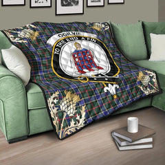 Ogilvie Hunting Modern Tartan Crest Premium Quilt - Gold Thistle Style
