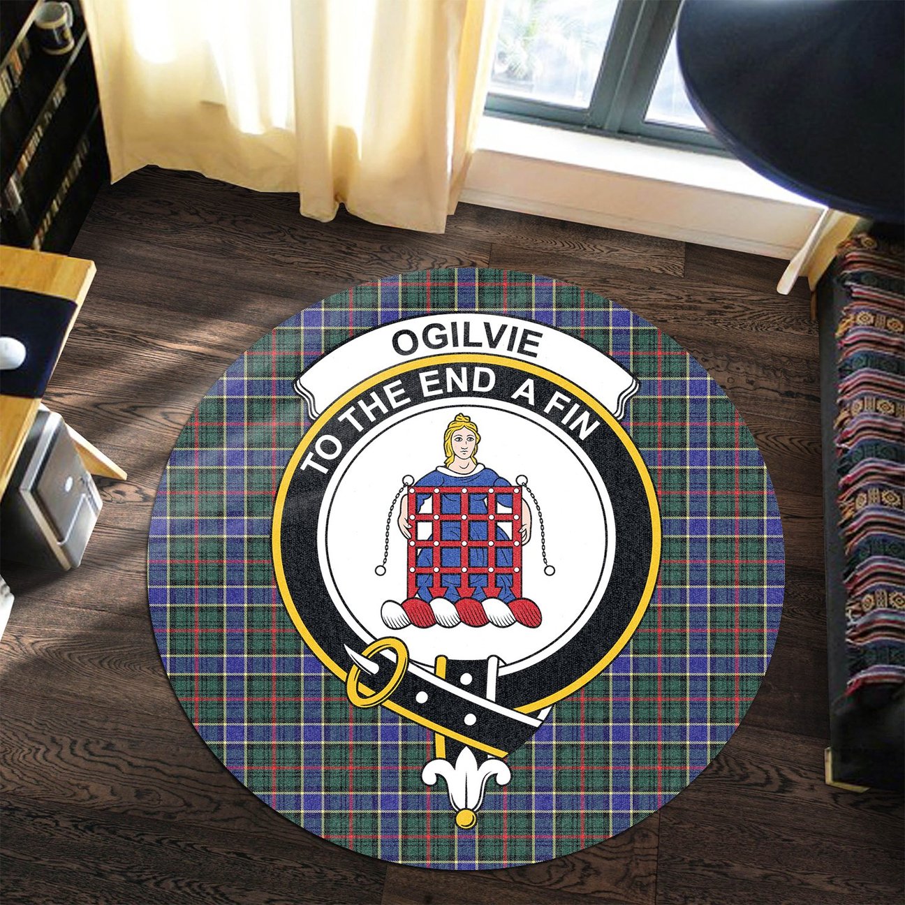 Ogilvie Hunting Modern Tartan Crest Round Rug