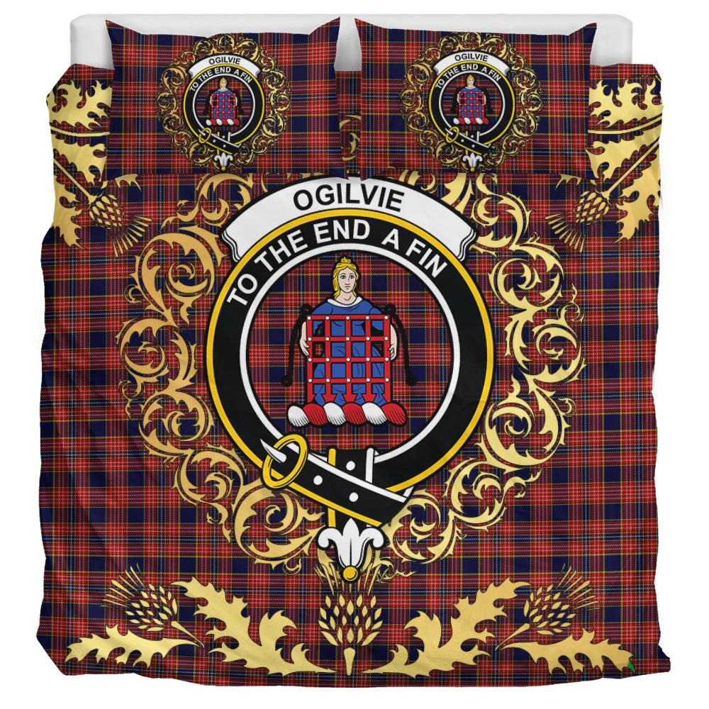 Ogilvie (Ogilvy) 01 Tartan Crest Bedding Set - Golden Thistle Style