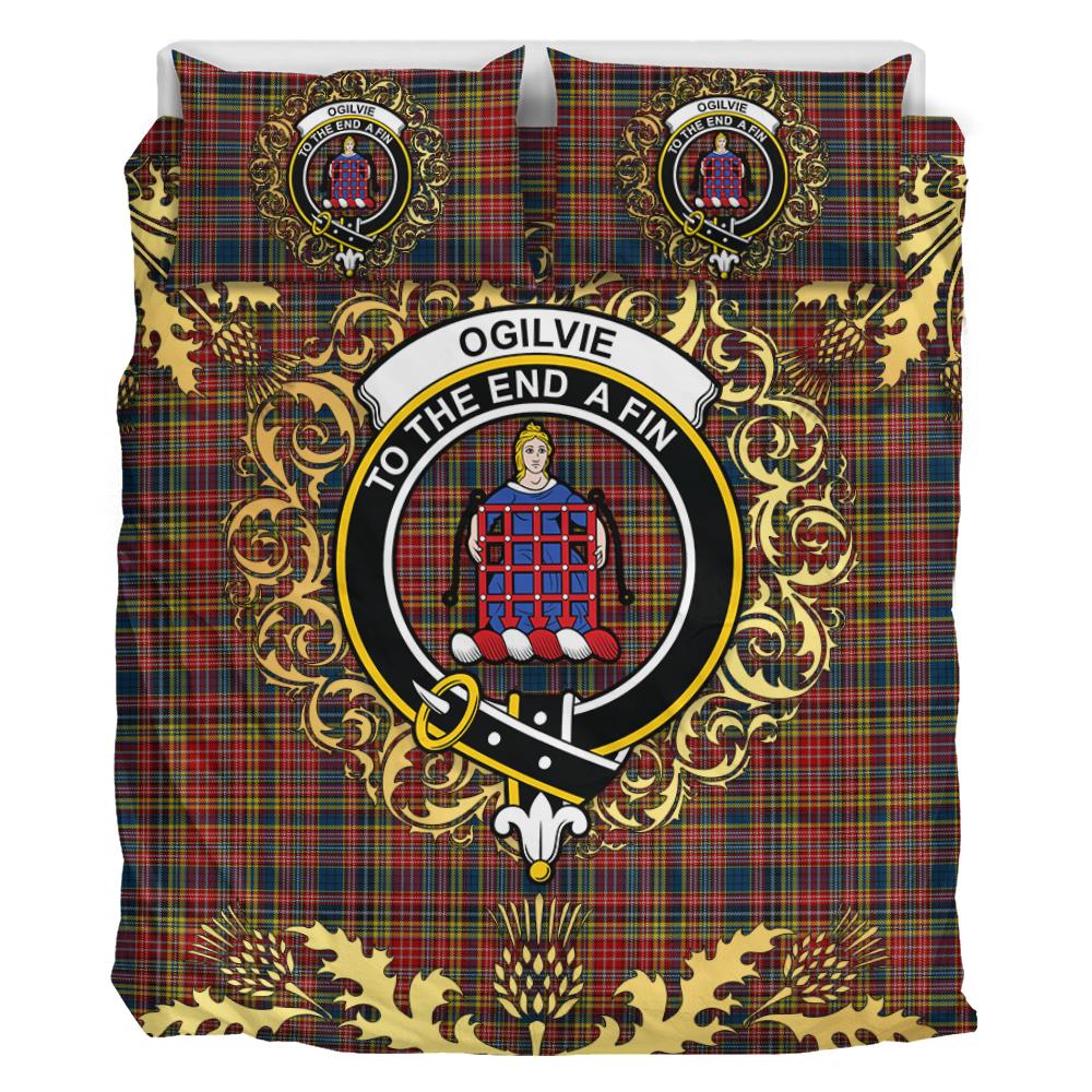 Ogilvie (Ogilvy) 02 Tartan Crest Bedding Set - Golden Thistle Style