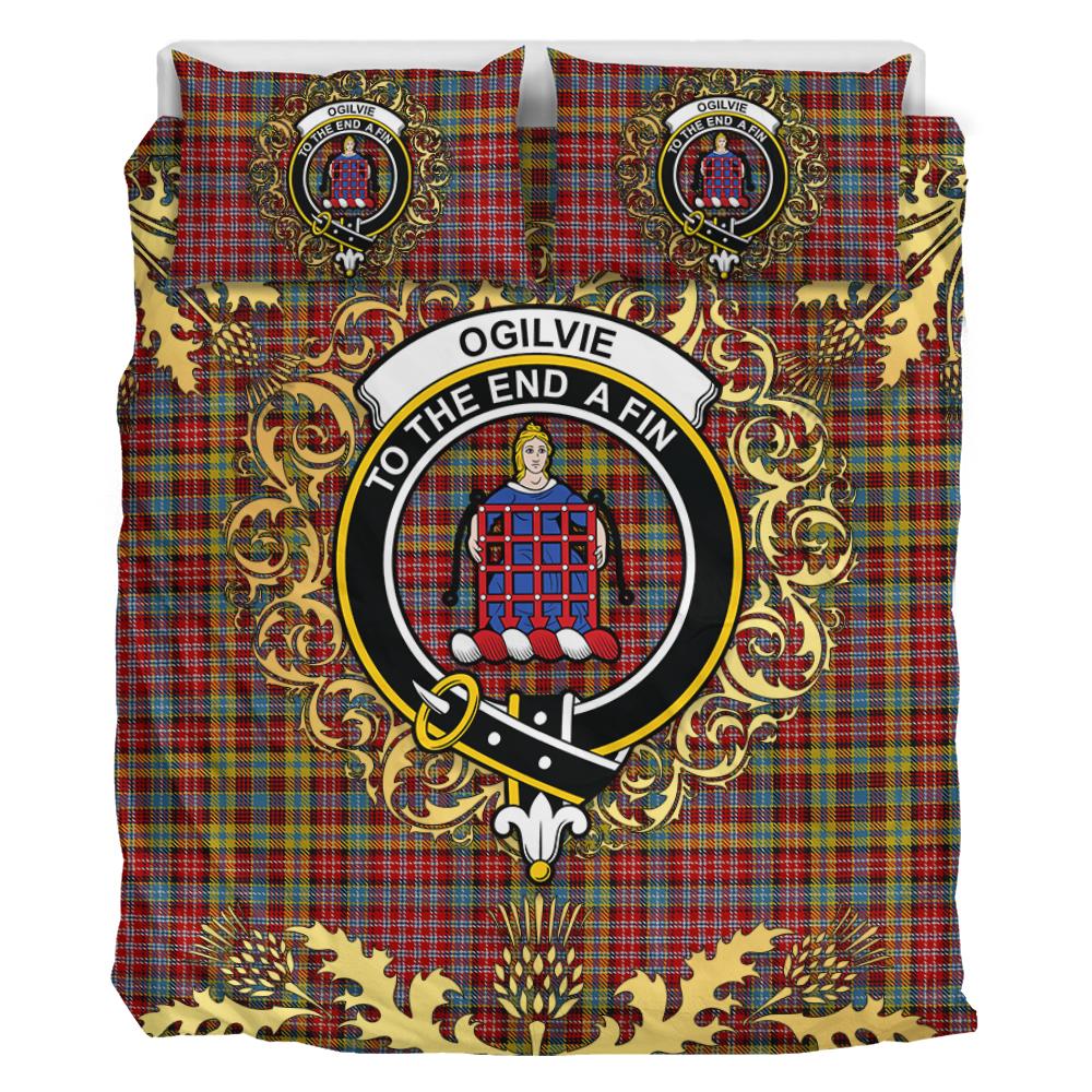 Ogilvie (Ogilvy) Paton Tartan Crest Bedding Set - Golden Thistle Style