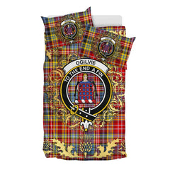 Ogilvie (Ogilvy) of Airlie Ancient Tartan Crest Bedding Set - Golden Thistle Style