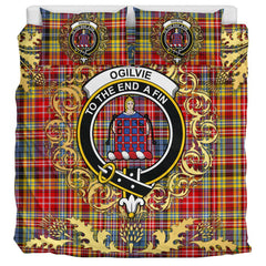 Ogilvie (Ogilvy) of Airlie Ancient Tartan Crest Bedding Set - Golden Thistle Style