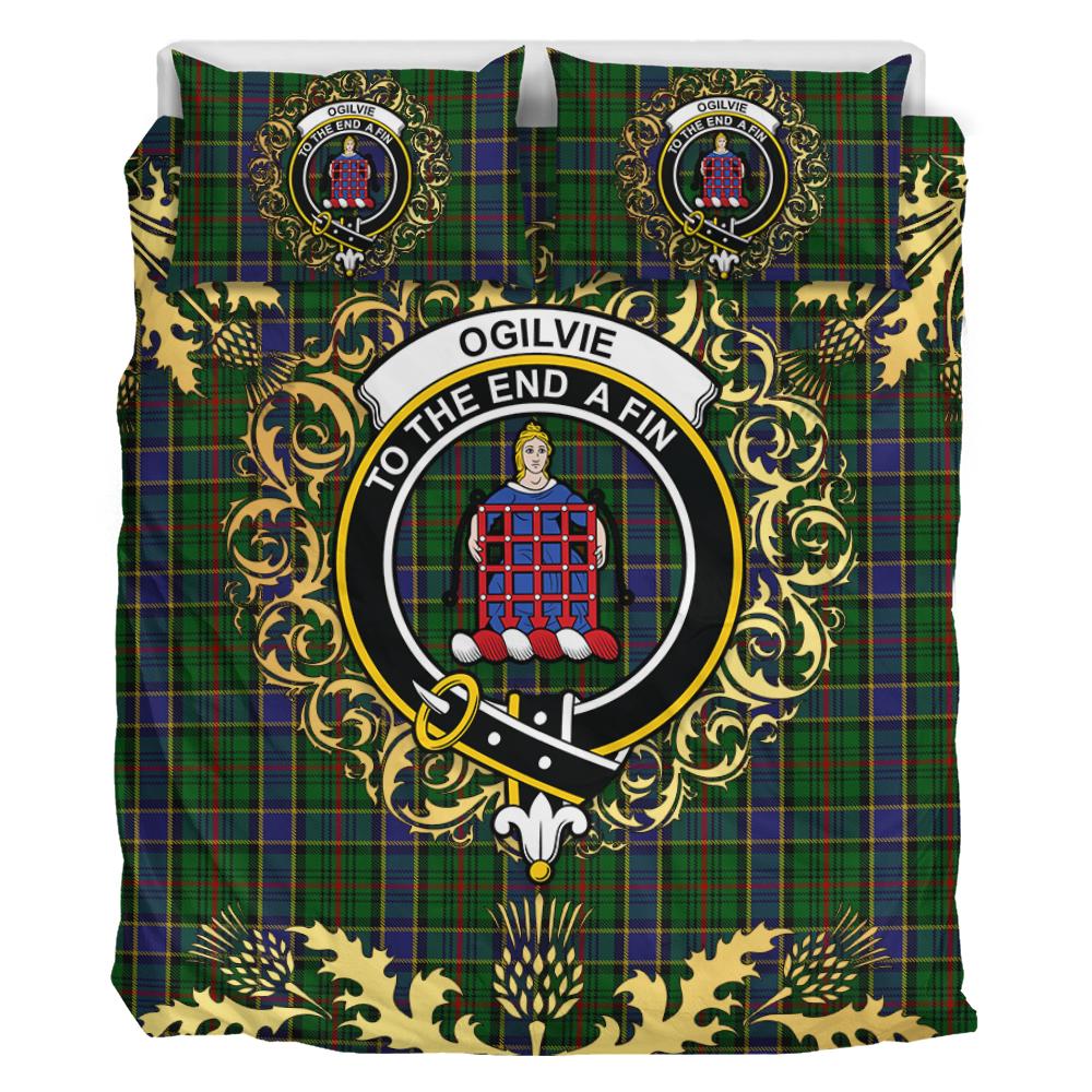 Ogilvie (Ogilvy) of Inverarity Ochterlonie Tartan Crest Bedding Set - Golden Thistle Style
