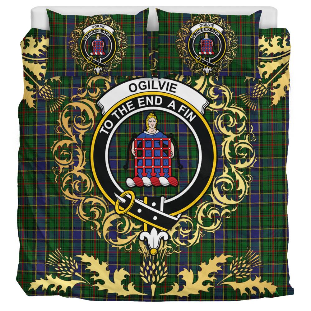 Ogilvie (Ogilvy) of Inverarity Ochterlonie Tartan Crest Bedding Set - Golden Thistle Style